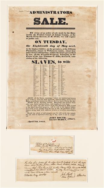 (SLAVERY & ABOLITION.) Administrators Sale . . . at the Elliston Plantation . . . Consisting of the Following Slaves.                            